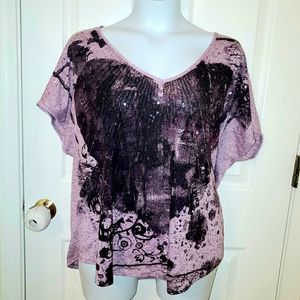 Eyelash Couture Sequin Heart Cap Sleeve Top 2X